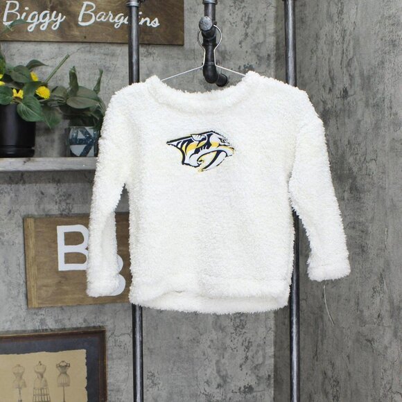 NWT NHL Predators Girls Youth Crew Neck Poly Gold Lurex Sweatshirt L White - Picture 1 of 4